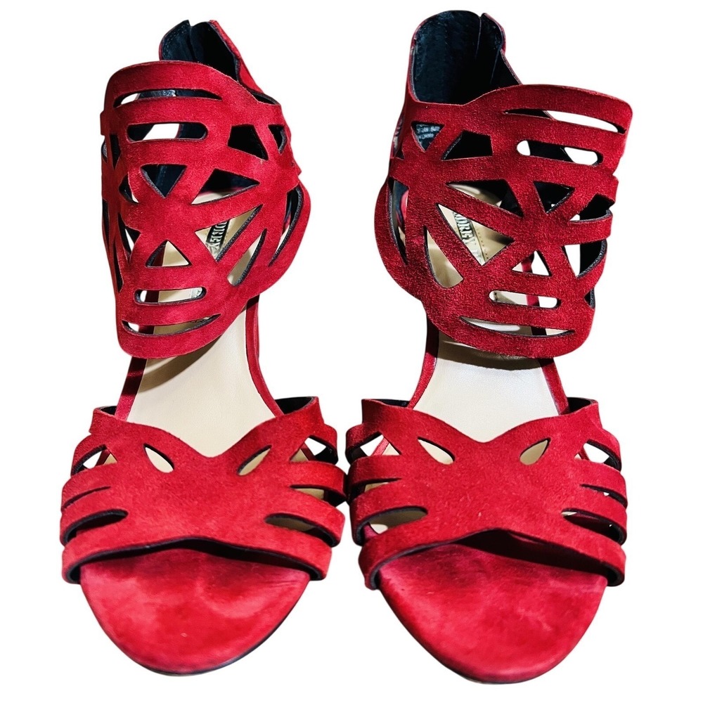 Audrey Brooke Shoes Womens 8 Red Suede Strappy Sandal Heels Zip Stiletto Dress